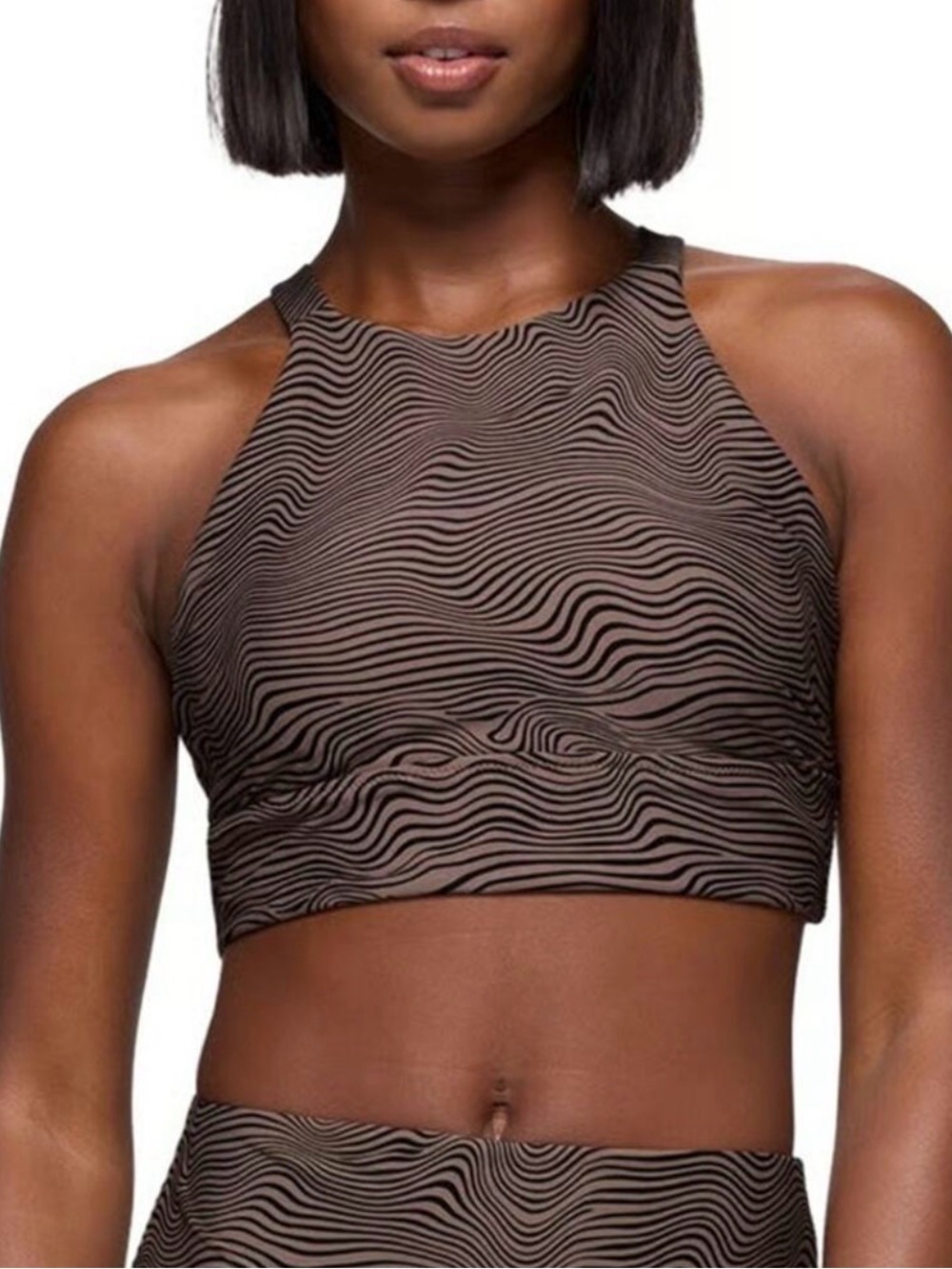 Prana Marine Street Bikini Top. Taupe and Black Wave.